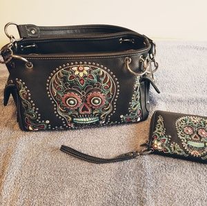 Montana West cncl carry sugar skull w/wallet